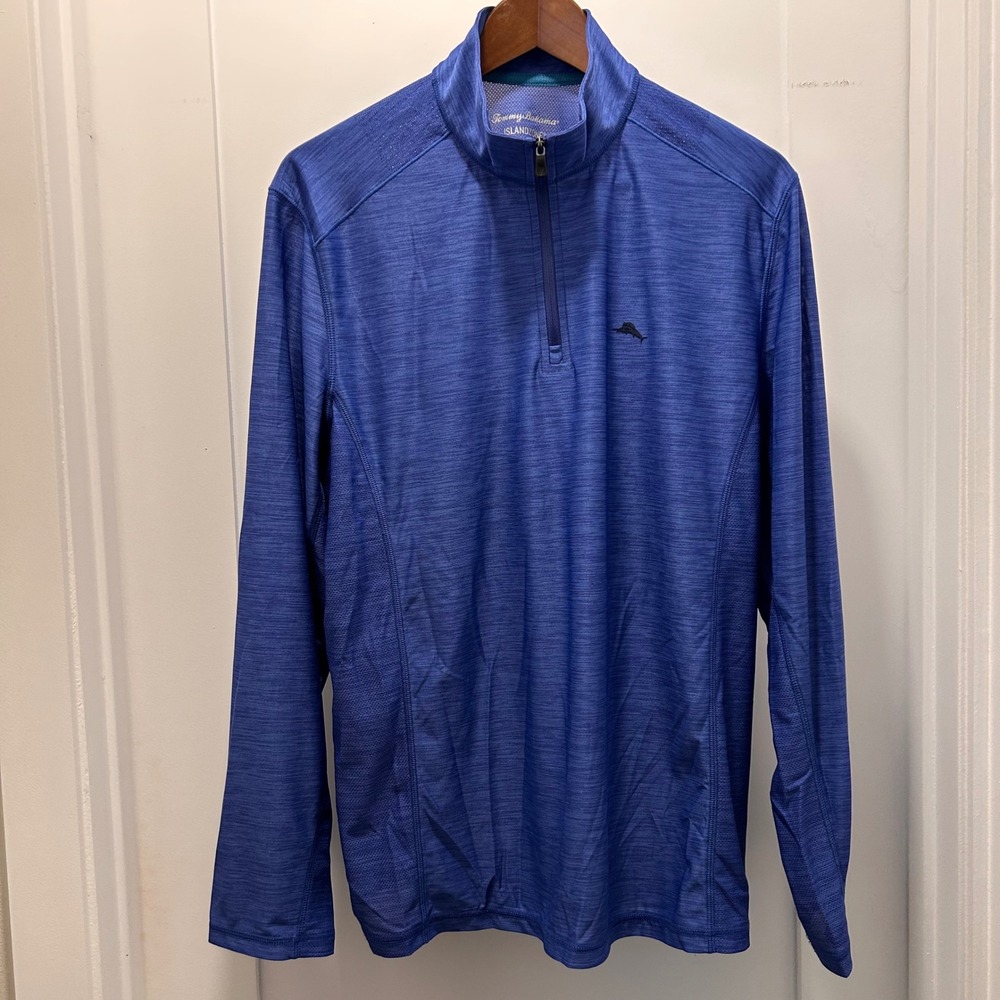 Tommy Bahama IslandZone 1/4 Zip Long Sleeve Pullover Mens M Blue Heathered Golf - Picture 2 of 14